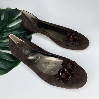 Mantequilla Hecho en Italia Cuero Marrón Ballet Planos Extraíbles Flor Arco Talla 38 Foto 1 de 4