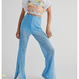 Free People Damen M In The Night Spitzen Schlaghose blau Gummibund Pull On - Bild 1 von 8