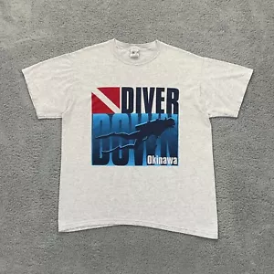 Vintage Okinawa Japan Scuba Diver Down T-Shirt Mens Large Gray Swim Ocean Flawed - Picture 1 of 9