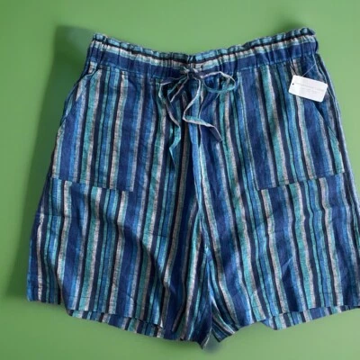 Pantalones Cortos Christopher & Banks Lino CJ Banks Missy Petites Mujer 4-16 Azul Rayas Foto 1 de 4