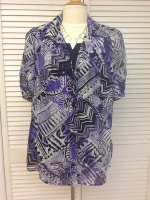 Blusa para mujer SS semi transparente con tanque incorporado, Coral Bay, talla 1X Plus, usada en excelente estado Foto 1 de 4