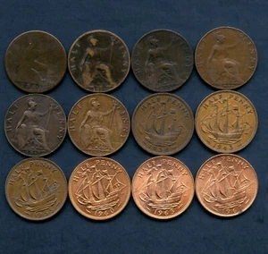 12 Great Britain Half Penny Coins 1861-1967 Dates In Description - Picture 1 of 2