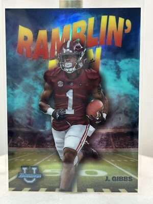 2022 JAHMYR GIBBS Bowman U Chrome Ramblin' Man Aqua Refractor /150 SP⭐️ Lions RB - Image 1 of 2