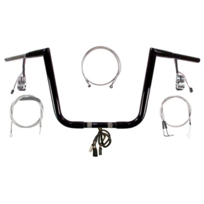 Kit de manillar de cabeza de tarro precableado negro de 12" 1 1/4" Harley-Davidson Dyna 2006-2011 Foto 1 de 3