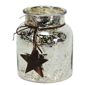 Wind Teelicht Glas H=24cm Halter Vintage silber Stern Kerze Laterne mit Anhänger - Bild 1 von 2