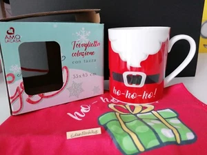 TAZZA BABBO NATALE + Tovaglietta Oh Oh Oh Christmas Santa MUG! New Ovp Natale - Foto 1 di 2