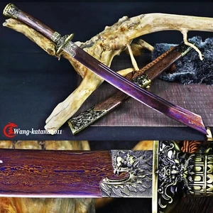 33''Dragon&Tiger Broadsword Red&Blue Folded Steel Rosewood Chinese Sword Dao刀 - Picture 1 of 9