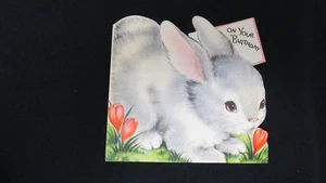 Vintage Rabbit Birthday Card c. 1940s Hallmark/Hall Bros. Flocked - Picture 1 of 4