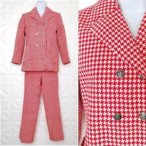 Traje Pantalón Vintage Años 70 Pata de Gallo Niño Rojo Blanco Chaqueta Pantalones Acrílico Japón 13 - Imagen 1 de 17