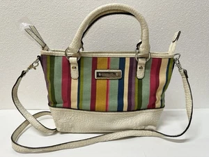 Relikt gestreifte Canvas-Umhängetasche Handtasche Umhängetasche Beuteltasche mit Kunstkroko-Besatz - Bild 1 von 11