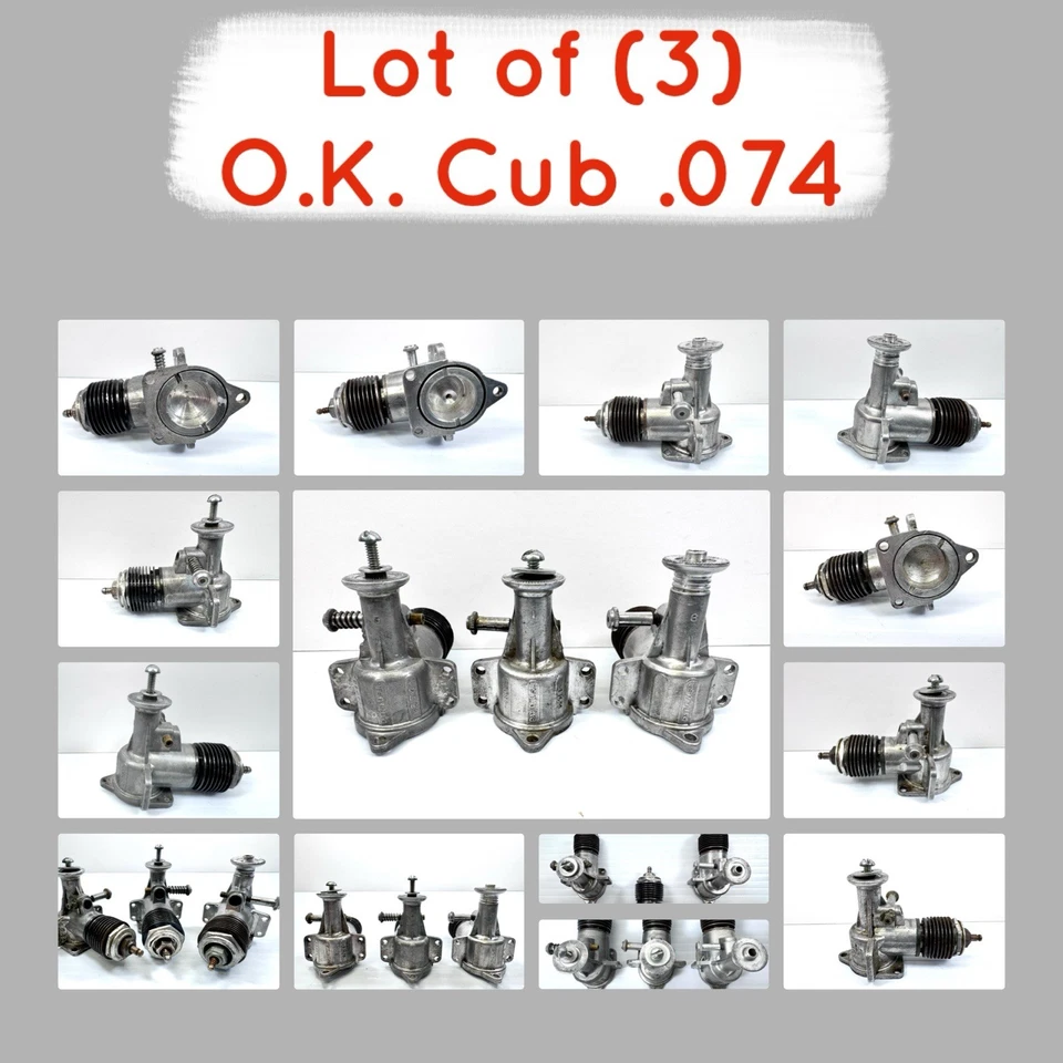 Lot of (3) Vintage O.K. Cub .074 Airplane Motors All Clean xLNT Compression SM36 - Image 1 of 4