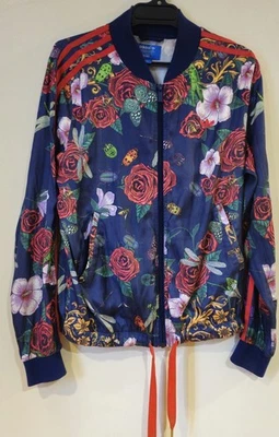 ADIDAS X Rita Ora Jacket Floral Insect Satin Red Logo Blue Womens Size Small  — 第 1/4 张图片