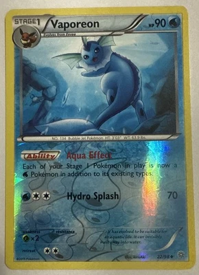 Pokémon TCG - VAPOREON - 22/98 - REVERSE HOLO - XY: ANCIENT ORIGINS (2015) NM/M - Image 1 of 4
