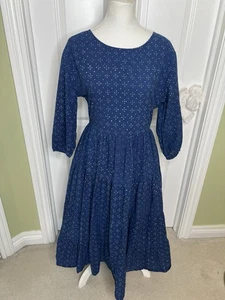 Voloshin Navy Blue Cotton Maxi Dress S Pockets Lagenlook Cottage Ethically made - Picture 1 of 12