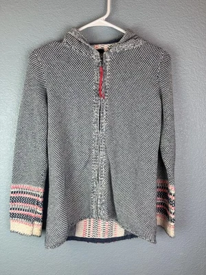 Nic+Zoe Sweater Womens XS Blue Hooded Zip Knit Cotton Blend Patterned Boho - Image 1 of 4