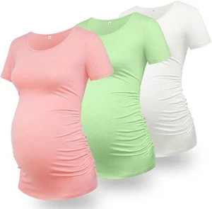 Glamix Maternity Short-Sleeve Ruched Shirts 3 Pack White Sage Pink Size 2XL - Picture 1 of 8