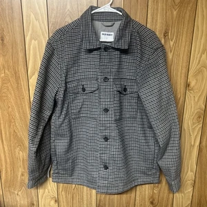 Old Navy Men’s Large Soft Brushed Shacket Jacket Gray Black Houndstooth Pattern - Picture 1 of 7