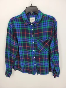 Top Aerie para mujer pequeño azul verde azul a cuadros tejido suave con botones de gran tamaño - Imagen 1 de 10