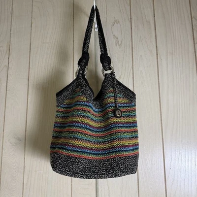 Bolso de Hombro The Sak Crochet Doble Correa Bolso a Rayas Multicolor Cartera Boho Foto 1 de 4