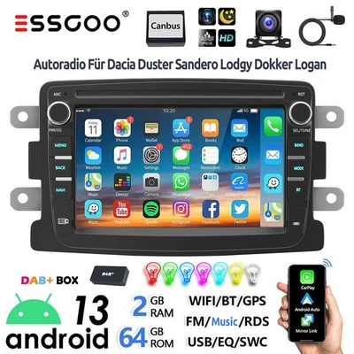 DAB+ Carplay 64G Android 13 Autoradio NAVI Für Dacia Duster Dokker Sandero Logan - Bild 1 von 4