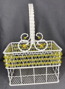 Decorative White Wire Basket w/Yellow Beads Vintage - Picture 1 of 13