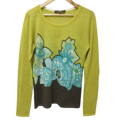 Pullover Weekend Max Mara Diseño Flor 100% Cachemira Tejido L Amarillo Mujer USADO Foto 1 de 4