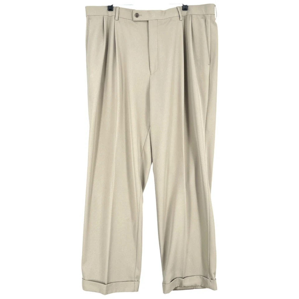 Alan Flusser Golf Beige Pleated Front Cuffed Hem Belt Loops Dress Pants 38 X 30 - Image 1 of 4