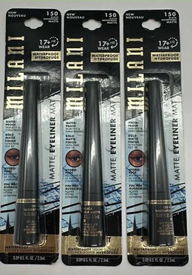 3PK Milani Matte Liquid Eyeliner ~ 150 Waterproof Black ~ NEW ~ FAST SHIP - Image 1 of 2