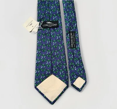 LONGCHAMP 巴黎丝绸领带蓝色绿色罕见复古正品 — 第 1/4 张图片