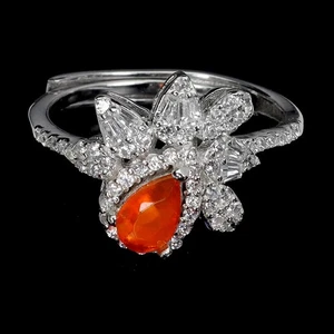 925 Sterling Silver Ring Pear Orange Opal 6x4mm Natural Gemstone Jewelry Size 7 - Picture 1 of 14