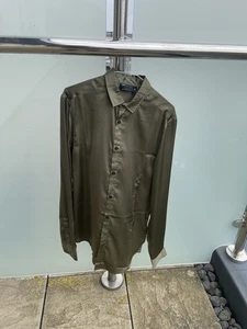 ASOS DESIGN slim tall satin shirt in khakhi size slim M - Picture 1 of 4