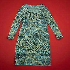 Peruvian Connection grünes Kleid Large Paisley Kashmiri Pima Baumwolle Strick Designer - Bild 1 von 7