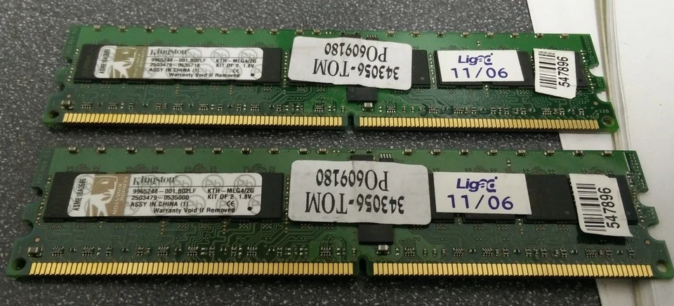 3x Kingston KTH-MLG4/2G 1GB DDR2 PC2-3200 240pin ECC Server Memory Modules - Image 1 of 1