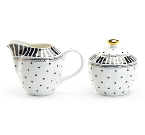 Grace Teaware Black Josephine Stripes and Dots Porcelain Sugar & Creamer Set - Picture 1 of 2