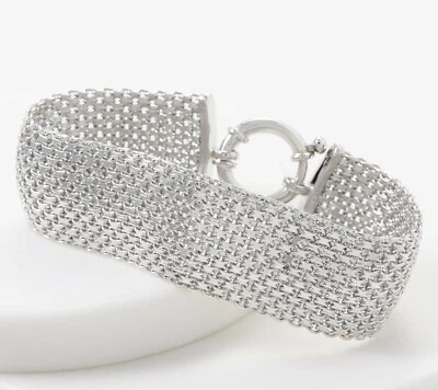 Bold Woven Mesh Bracelet Real Solid Anti-Tarnish 925 Sterling Silver QVC - Image 1 of 4