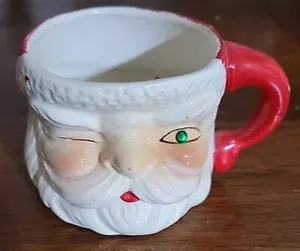 Vtg Santa Face Mug Winking Santa Green Rhinestone Eye Handled Cup Made in Japan - Picture 1 of 9