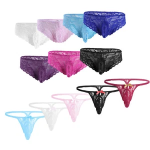 Men's Floral Lace Sissy Pouch Panties See Through Bikini Briefs Lingerie Thongs - Picture 1 of 125