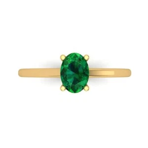 1ct Oval Designer Statement Bridal Emerald Ring Real 14k Yellow Solid Gold - Picture 1 of 11