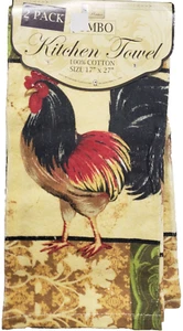 Set of 2 Same Printed Jumbo Terry Towels (17"x27") BLACK & RED ROOSTER, BH - Picture 1 of 7