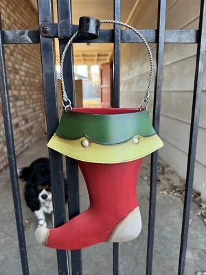Southern Living Home Metal Stocking Christmas Hanging Mantle Door Red Green - Image 1 of 4