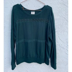 Knox Rose Womens Boho Lace Velvet Crew Neck Long Sleeve Sweater Green Sz XL - Picture 1 of 9