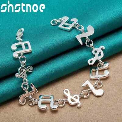 Pulseras de plata de ley 925 pulsera de cadena con notación musical para mujer joyas con dije Foto 1 de 4