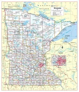 Minnesota State Wall Map Poster Large Print 24"Wx28"H - Picture 1 of 1