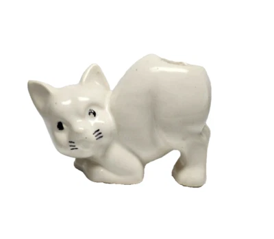 VINTAGE 1940's McCOY POTTERY ARCHED CAT KITTEN CACTI PLANTER w/COLD PAINT FACE - Image 1 of 4