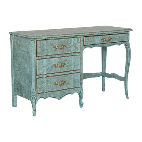 Vintage French Provincial Green Writing Desk of Four Drawer Cover