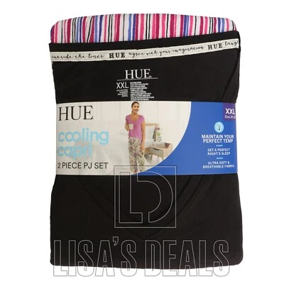 New Hue Ladies Cooling Capri 2 Piece V-Neck Pajama Set Black XXL - Image 1 of 3