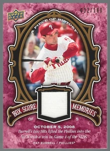 Pat Burrell 2009 UD A Piece of History Bx Score Mem Jsy Rojo 32/180 Tarjeta # BSM-PB - Imagen 1 de 4