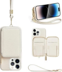 ZVE Wallet Case Comp w/ iPhone 12 Pro~iPhone 12 6.1 inch~Beige~Zipper~2 Straps! - Picture 1 of 12