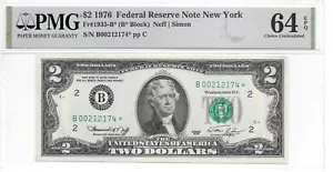 1976* New York Star (B* Block) $2 FRN PMG 64 EPQ Choice Uncirculated - Picture 1 of 4