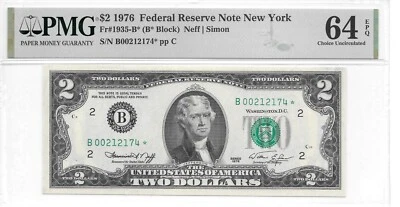 1976* New York Star (B* Block) $2 FRN PMG 64 EPQ Choice Uncirculated - Image 1 of 4